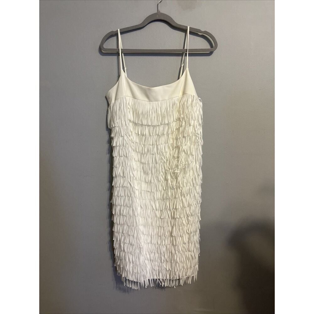 Classic Aidan Mattox Fringe Square Neck Sleeveless Dress - White Size: 10